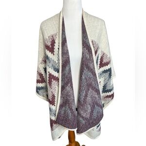 Sweater Poncho Cape Shawl Wrap Soft Warm Aztec Geo Casual Boho Artsy GrandmaCore